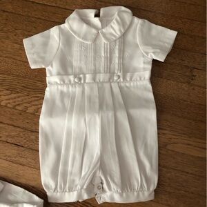 Petit Ami boys pin-tuck dressy romper solid white short sleeve 3 months